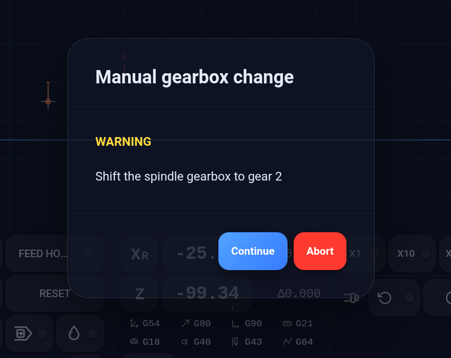 The built-in manual gearbox prompt asking for gear 2